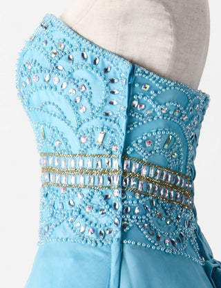 TWEED DRESS(ツイードドレス)のアイスブルーロングドレス・チュール|TM1602-IBLのトルソー上半身側面画像です。