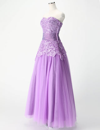 TWEED DRESS(ツイードドレス)のピンキーパープルロングドレス・チュール|TM1659-PPEのトルソー全身斜め画像です。