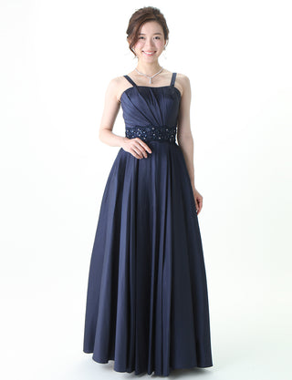 TWEED DRESS(ツイードドレス)のダークネイビーロングドレス・タフタ|TM1674-DNYの全身正面画像です。