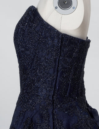 TWEED DRESS(ツイードドレス)のダークネイビーロングドレス・ジャガード|TN2011-DNYのトルソー上半身側面画像です。