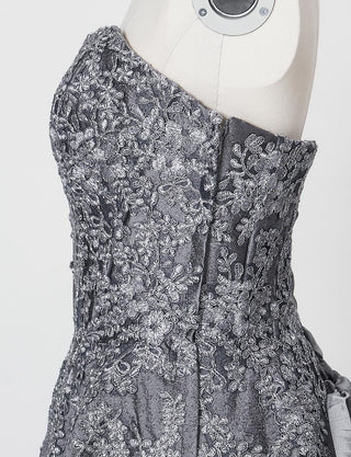 TWEED DRESS(ツイードドレス)のダークグレーロングドレス・ジャガード|TN2011-DGYのトルソー上半身側面画像です。