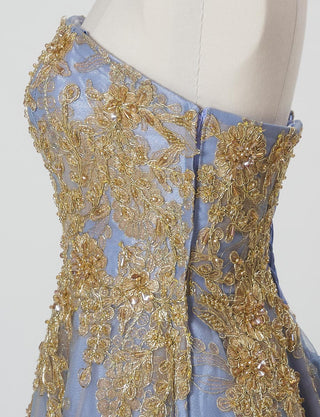 TWEED DRESS(ツイードドレス)のブルーグレーロングドレス・チュール|TN2015-BLGYのトルソー上半身側面画像です。