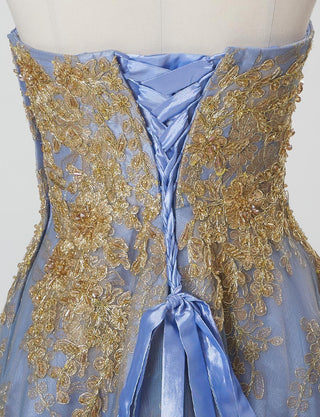 TWEED DRESS(ツイードドレス)のブルーグレーロングドレス・チュール|TN2015-BLGYのトルソー上半身背面画像です。