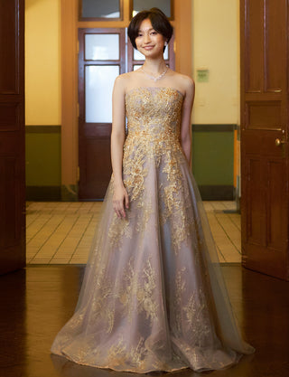 TWEED DRESS(ツイードドレス)のダークグレーロングドレス・チュール|TN2015-DGYの全身正面画像です。