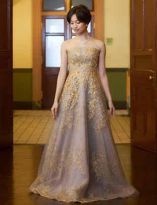 TWEED DRESS(ツイードドレス)のダークグレーロングドレス・チュール|TN2015-DGYの全身正面画像です。