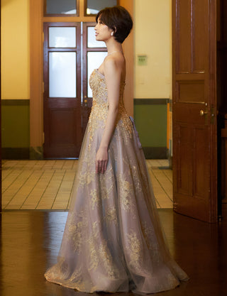 TWEED DRESS(ツイードドレス)のダークグレーロングドレス・チュール|TN2015-DGYの全身側面画像です。