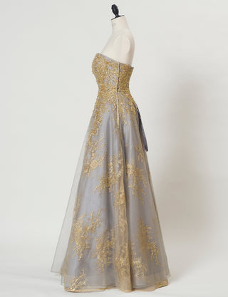 TWEED DRESS(ツイードドレス)のダークグレーロングドレス・チュール|TN2015-DGYのトルソー全身側面画像です。