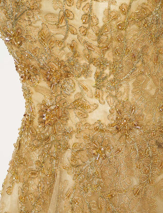 TWEED DRESS(ツイードドレス)のゴールドロングドレス・チュール|TN2015-GDのトルソー上半身装飾拡大画像です。