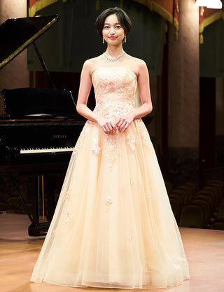 TWEED DRESS(ツイードドレス)のシャンパンゴールドロングドレス・チュール|TN2020-CGDの全身正面画像です。