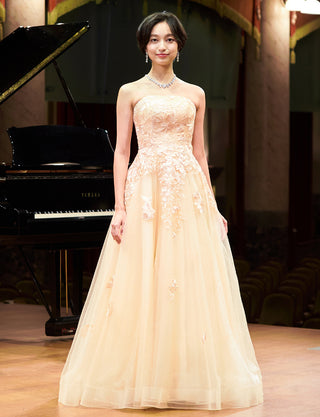 TWEED DRESS(ツイードドレス)のシャンパンゴールドロングドレス・チュール|TN2020-CGDの全身正面画像です。