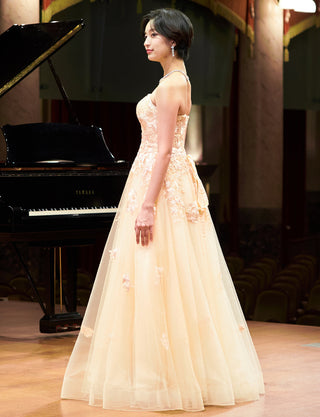 TWEED DRESS(ツイードドレス)のシャンパンゴールドロングドレス・チュール|TN2020-CGDの全身側面画像です。