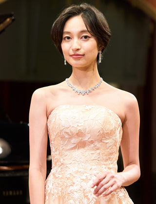 TWEED DRESS(ツイードドレス)のシャンパンゴールドロングドレス・チュール|TN2020-CGDの上半身正面画像です。