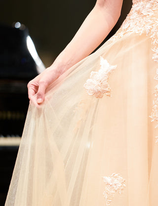 TWEED DRESS(ツイードドレス)のシャンパンゴールドロングドレス・チュール|TN2020-CGDのスカート拡大画像です。