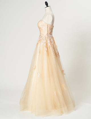 TWEED DRESS(ツイードドレス)のシャンパンゴールドロングドレス・チュール|TN2020-CGDのトルソー全身側面画像です。