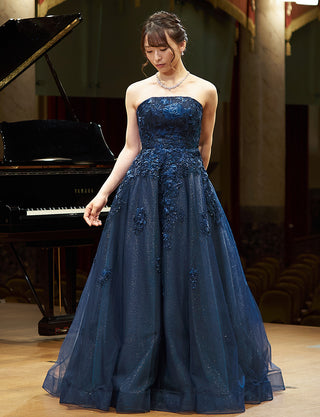 TWEED DRESS(ツイードドレス)のダークネイビーロングドレス・チュール|TN2020-DNYの全身正面画像です。