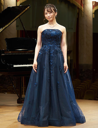 TWEED DRESS(ツイードドレス)のダークネイビーロングドレス・チュール|TN2020-DNYの全身正面画像です。