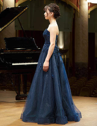 TWEED DRESS(ツイードドレス)のダークネイビーロングドレス・チュール|TN2020-DNYの全身側面画像です。