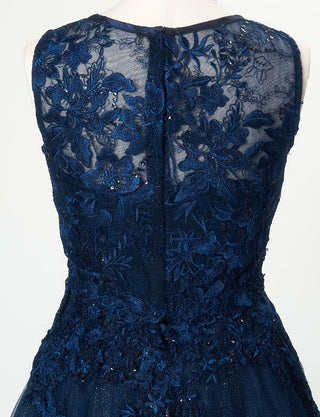 TWEED DRESS(ツイードドレス)のダークネイビーロングドレス・チュール|TN2020-DNYのトルソー上半身背面ボレロ着用画像です。