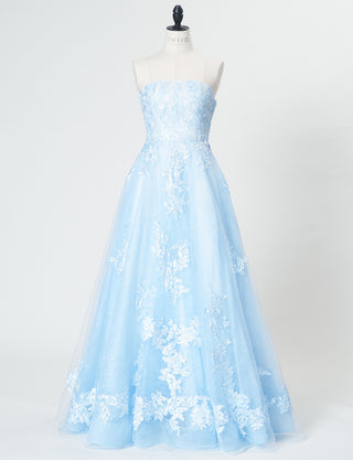 TWEED DRESS(ツイードドレス)のアイスブルーロングドレス・チュール|TN2024-IBLのトルソー全身正面画像です。