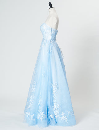 TWEED DRESS(ツイードドレス)のアイスブルーロングドレス・チュール|TN2024-IBLのトルソー全身側面画像です。