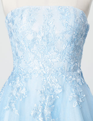TWEED DRESS(ツイードドレス)のアイスブルーロングドレス・チュール|TN2024-IBLのトルソー上半身正面画像です。