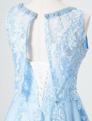 TWEED DRESS(ツイードドレス)のアイスブルーロングドレス・チュール|TN2024-IBLのボレロ背面着脱用ファスナー画像です。