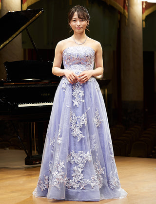 TWEED DRESS(ツイードドレス)のラベンダーグレーロングドレス・チュール|TN2024-LVGYの全身正面画像です。