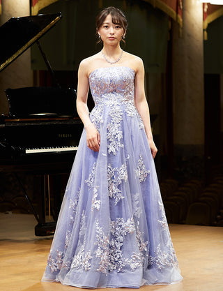 TWEED DRESS(ツイードドレス)のラベンダーグレーロングドレス・チュール|TN2024-LVGYの全身正面画像です。