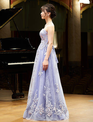 TWEED DRESS(ツイードドレス)のラベンダーグレーロングドレス・チュール|TN2024-LVGYの全身側面画像です。