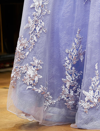 TWEED DRESS(ツイードドレス)のラベンダーグレーロングドレス・チュール|TN2024-LVGYのスカート拡大画像です。