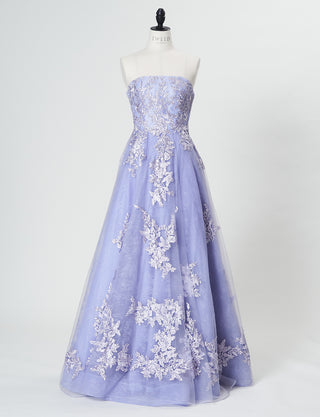 TWEED DRESS(ツイードドレス)のラベンダーグレーロングドレス・チュール|TN2024-LVGYのトルソー全身正面画像です。