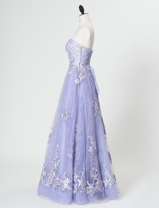 TWEED DRESS(ツイードドレス)のラベンダーグレーロングドレス・チュール|TN2024-LVGYのトルソー全身側面画像です。