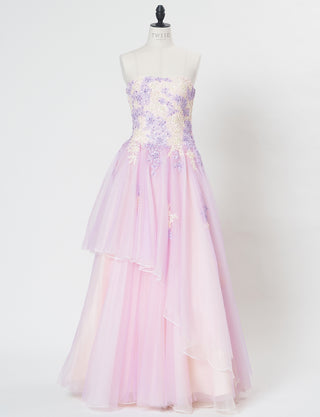 TWEED DRESS(ツイードドレス)のラベンダー×ベージュロングドレス・チュール|TS1540-LVのトルソー全身正面画像です。