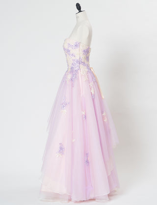 TWEED DRESS(ツイードドレス)のラベンダー×ベージュロングドレス・チュール|TS1540-LVのトルソー全身側面画像です。