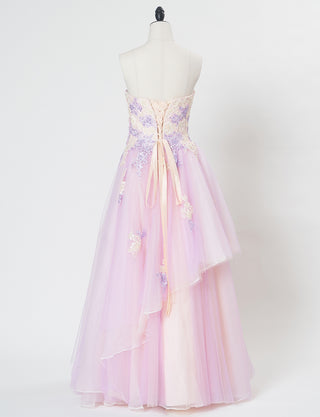 TWEED DRESS(ツイードドレス)のラベンダー×ベージュロングドレス・チュール|TS1540-LVのトルソー全身背面画像です。