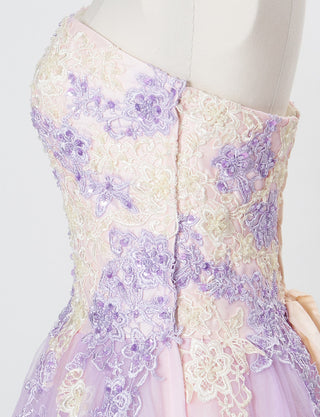 TWEED DRESS(ツイードドレス)のラベンダー×ベージュロングドレス・チュール|TS1540-LVのトルソー上半身側面画像です。
