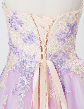TWEED DRESS(ツイードドレス)のラベンダー×ベージュロングドレス・チュール|TS1540-LVのトルソー上半身背面画像です。