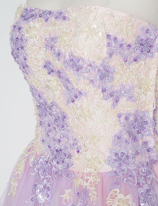 TWEED DRESS(ツイードドレス)のラベンダー×ベージュロングドレス・チュール|TS1540-LVの上半身装飾拡大画像です。