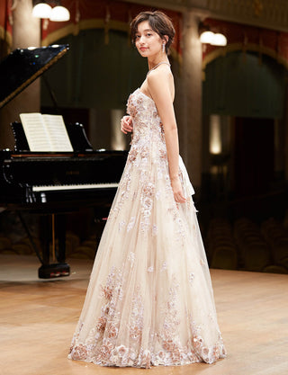 TWEED DRESS(ツイードドレス)のシャンパンベージュロングドレス・チュール|TW1901-CBEGの全身横画像です。