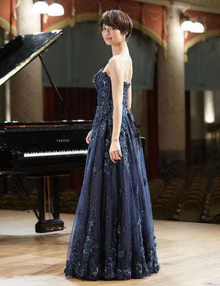 TWEED DRESS(ツイードドレス)のダークネイビーロングドレス・チュール|TW1901-DNYの全身横画像です。