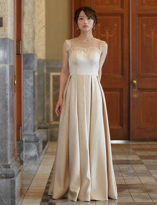 TWEED DRESS(ツイードドレス)のゴールドベージュロングドレス・サテン|TW1908-GBEGの全身正面画像です。