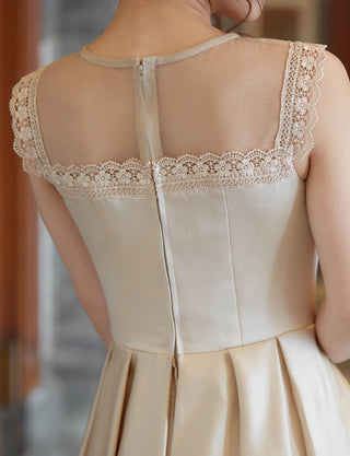 TWEED DRESS(ツイードドレス)のゴールドベージュロングドレス・サテン|TW1908-GBEGの上半身背面レース拡大画像です。