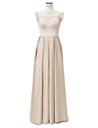 TWEED DRESS(ツイードドレス)のゴールドベージュロングドレス・サテン|TW1908-GBEGのトルソー全身正面画像です。