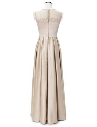 TWEED DRESS(ツイードドレス)のゴールドベージュロングドレス・サテン|TW1908-GBEGのトルソー全身背面画像です。