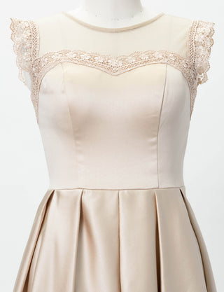 TWEED DRESS(ツイードドレス)のゴールドベージュロングドレス・サテン|TW1908-GBEGのトルソー上半身正面画像です。