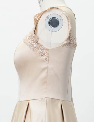 TWEED DRESS(ツイードドレス)のゴールドベージュロングドレス・サテン|TW1908-GBEGのトルソー上半身側面画像です。