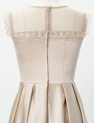 TWEED DRESS(ツイードドレス)のゴールドベージュロングドレス・サテン|TW1908-GBEGのトルソー上半身背面画像です。