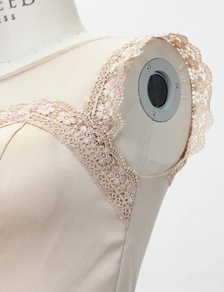 TWEED DRESS(ツイードドレス)のゴールドベージュロングドレス・サテン|TW1908-GBEGの肩レース拡大画像です。