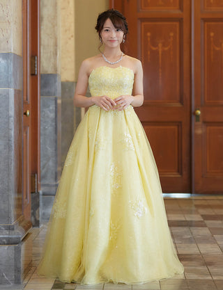 TWEED DRESS(ツイードドレス)のレモンイエローロングドレス・チュール|TW1911-LYWの全身正面画像です。
