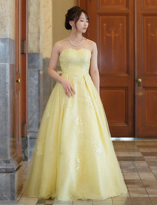 TWEED DRESS(ツイードドレス)のレモンイエローロングドレス・チュール|TW1911-LYWの全身正面画像です。